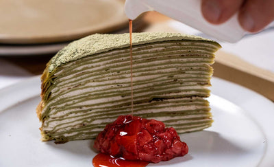 Green Tea Crespelle Torta with Roasted Strawberry