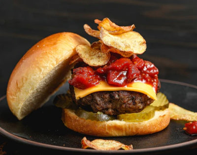 BBQ Tomato Jam Burger with Chips