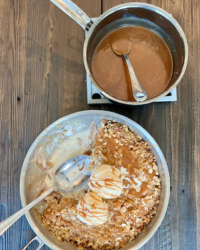 Skillet Apple Crisp with Salted Caramel Drizzle