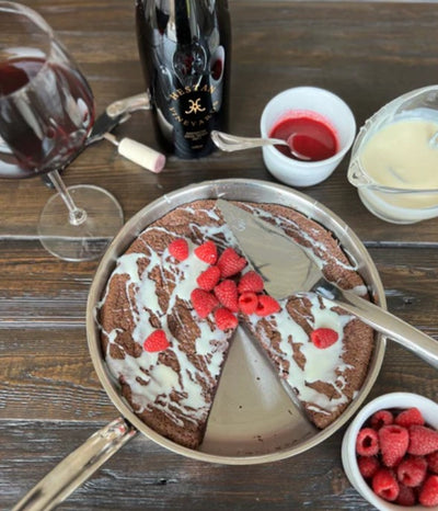 Flourless Chocolate Torte with Vanilla Drizzle & Raspberries