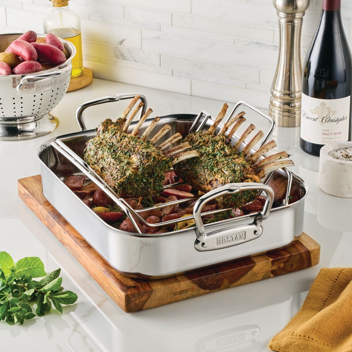 Provisions 14.5-Inch Polished Clad Stainless Steel Roaster with Rack ...